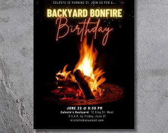 Backyard Bonfire Printable Party Invitation: Editable Canva Template (Digital Download)