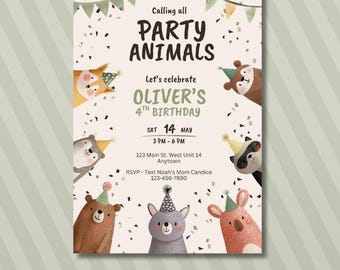 Calling All Party Animals Printable Birthday Invitation: Editable in Canva (Digital Download)