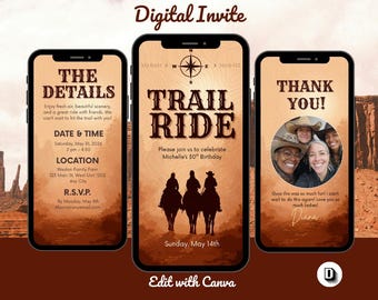 Trail Ride Party Invitation: Western Party Flyer, Editable in Canva