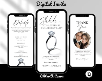 Shhh Surprise Engagement Party Invitation Template | Editable in Canva