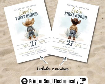 First Rodeo Printable Invitation Template, Western Birthday Party, Editable in Canva