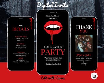 Vampire Halloween Invitation Template: Gothic Costume Party Invite, Edit in Canva