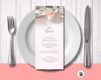 Martini Birthday Brunch Menu Template, Printable Menu Card, Editable in Canva