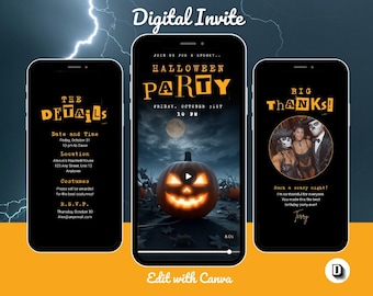Graveyard Pumpkin Patch Halloween Party video Invitation Template, Editable in Canva
