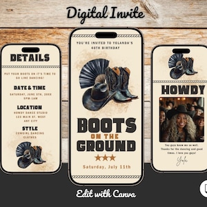 Digital Boots on the Ground Party Invitation Template, Where Them Fans at Western Party Invite, Editable in Canva, Send Via Text or Email