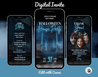 Spooky Haunted House Halloween Party Invitation Template, Editable in Canva