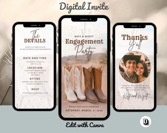 Western Theme Engagement Party Invitation: Digital download, Editable in Canva