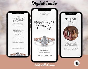 Engagement Party Invitation Template | She Said Yes Invite Digital Download, Editable in Canva