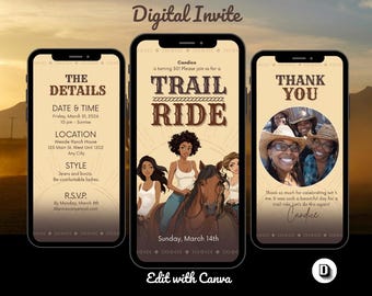 Trail Ride Party Invitation: Western Party Flyer, Editable in Canva