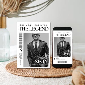 Epic Guy Tribute Party Invite, téléchargement immédiat, carte d'anniversaire homme légendaire pour célébration 40e 50e 60e 70e tout âge