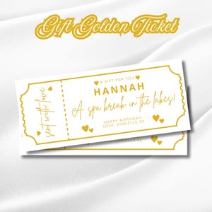 Benutzerdefiniertes Geschenk Golden Ticket, Geschenkgutschein, bearbeitbares Ticket, Weihnachtsgutschein, Überraschungsurlaub, personalisiertes Geschenk, Geburtstagsveranstaltung Digital Tic