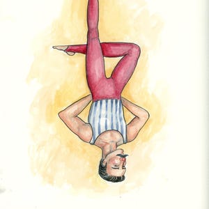 Tarot card art Hanged Man, watercolor print, circus performer