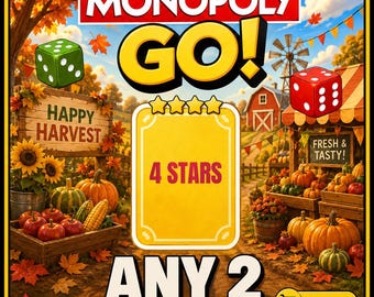 Monopoly Go! - 4 Stars Sticker - Any 2 PCs (Set 11-19) - Happy Harvest Album
