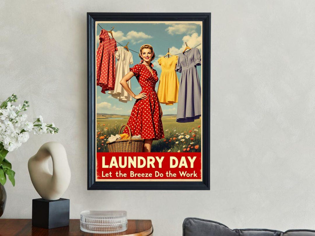 Vintage Laundry Day Wall Art Poster, Retro Homemaker Laundry Room Decor ...