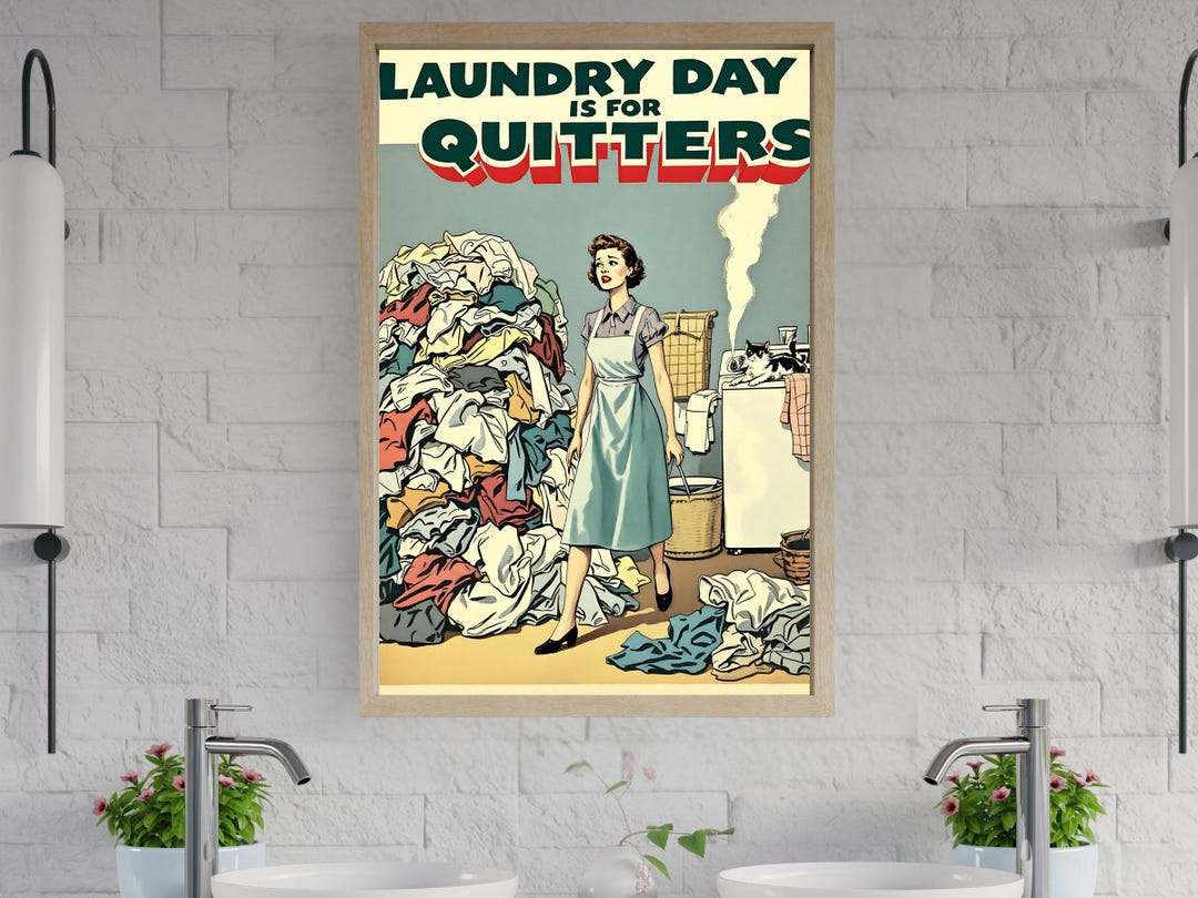 Vintage Laundry Day Wall Art, Funny Laundry Room Decor, Retro Humor ...