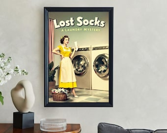 Retro Laundry Room Wall Art, Lost Socks Poster, Vintage Style Decor, Funny Laundry Sign, Laundry Room Decor, Laundry Mystery Print