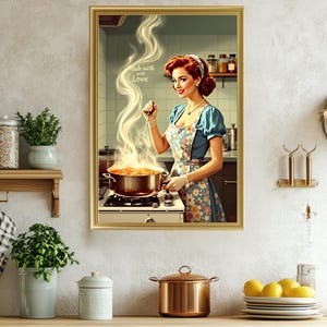 Vintage Retro Kitchen Wall Art, Made with Love Poster, Mid Century Home Decor, Cooking Theme Artwork, 1950s Style Print