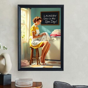 Retro Laundry Day Wall Art Print, Spa Day Vintage Home Decor, Pin-Up Girl Poster, 1950s Style Laundry Room Art, Retro Housewife Print