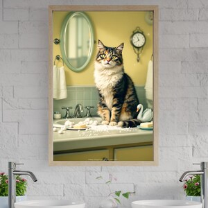 Süße Katzenbadezimmer-Wandkunst, entzückender Katzendruck, Katzenliebhaber-Wanddekor, Katzen-Themen-Badezimmer-Kunst, lustige Katzen-Wandbehang, gemütliches Badezimmer