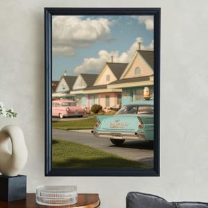 Retro Ice Cream Seller Car, Vintage Style Wall Art Print, Classic Cars Illustration, Pastel Colors Home Decor, Retro Home Interior Art