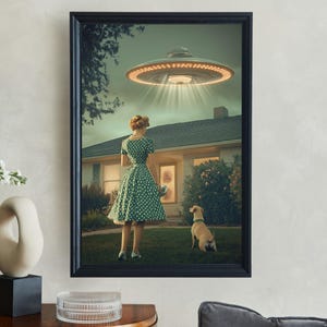 Vintage UFO Wall Art, Retro Style Alien Spaceship Poster, Sci-Fi Home Decor, Mid-Century Modern Wall Print, Outer Space Art