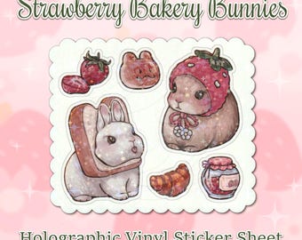 Strawberry Bakery Bunnies Holographic Sticker Sheet