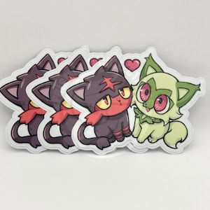 Litten and Sprigatito Sticker 3-Pack Vinyl Water-Resistant Laminated