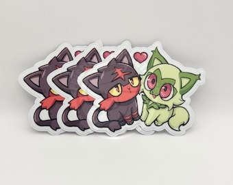 Litten and Sprigatito Sticker 3-Pack Vinyl Water-Resistant Laminated
