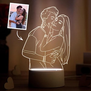 Benutzerdefinierte Line Art Foto Acryl Nachttischlampe - Gravierte 3D Foto Nachtlicht - personalisiertes Geschenk für Paar, Familie, Mutter, Vater, Sohn, Tochter