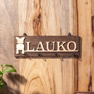 Personalized Dog Leash Holder, Custom Dog Name Wooden Key Hanger, Engraved Pet Lead Hook, Dog Name Gift, Unique Dog Lover Gift for Him Her