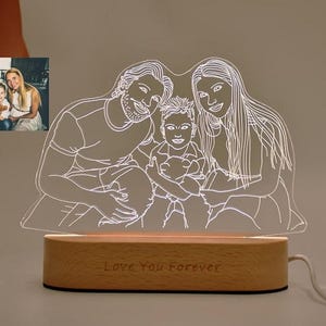 Benutzerdefinierte Familienporträt Linie Kunst, personalisierte 3D gedruckte Tischlampe für Wohnkultur, erste Muttertag, neue Mama Papa Geschenke, Baby Nachtlicht