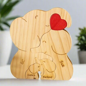Family Gift, Engraved Wooden Elephant Family Puzzle, Custom Family Names Laser Cut Sign, New Parents Gift, Baby Shower Gift, Nursery Decor