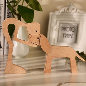 Customized Man and Dog Wooden Figure, Dog Wood Sculpture, Gifts for Dog Lovers, Dog and Dad Gift, Dog Passing Away Gift, Dog Home Decor