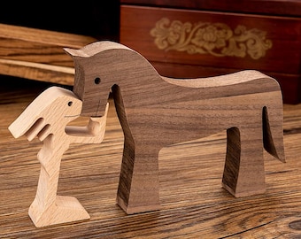 Personalized Woman and Horse Wood Carving: Equestrian Gift