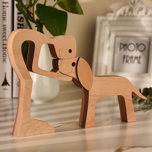 Customized Man and Dog Wooden Figure, Dog Wood Sculpture, Gifts for Dog Lovers, Dog and Dad Gift, Dog Passing Away Gift, Dog Home Decor