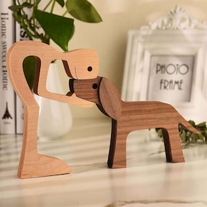 Regalo personalizado para amantes de los perros, hombre y perro, escultura de madera tallada a medida, regalo para dueños de perros, regalo para perros y papás, regalo conmemorativo de pérdida de perros hecho a mano