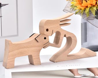 Escultura de madera personalizada de mujer y bulldog: regalo para los amantes de los bulldogs