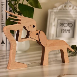 Engraved Woman and Dog Wooden Ornament, Handcrafted Wood Figurine, Dog Owner Gift, Dog and Mom Gift, Dog Loss Gift, Dog Lover Gift for Her