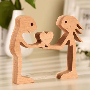 Custom Couple Wooden Ornament, Personalized 5th Anniversary Gift for Her Him, Wedding Sculpture, 5 Year Wedding Figurine, Marriage Sculpture