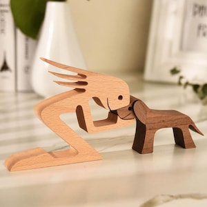 Custom Engraved Wooden Woman and Dog Figurine: Dog Lover Gift