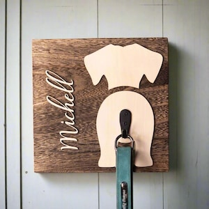 Custom Dog Leash Holder, Personalized Wooden Dog Butt Leash Hanger, Dog Name Wall Hook, Dog Collar Organizer, Housewarming Gift Dog Lovers