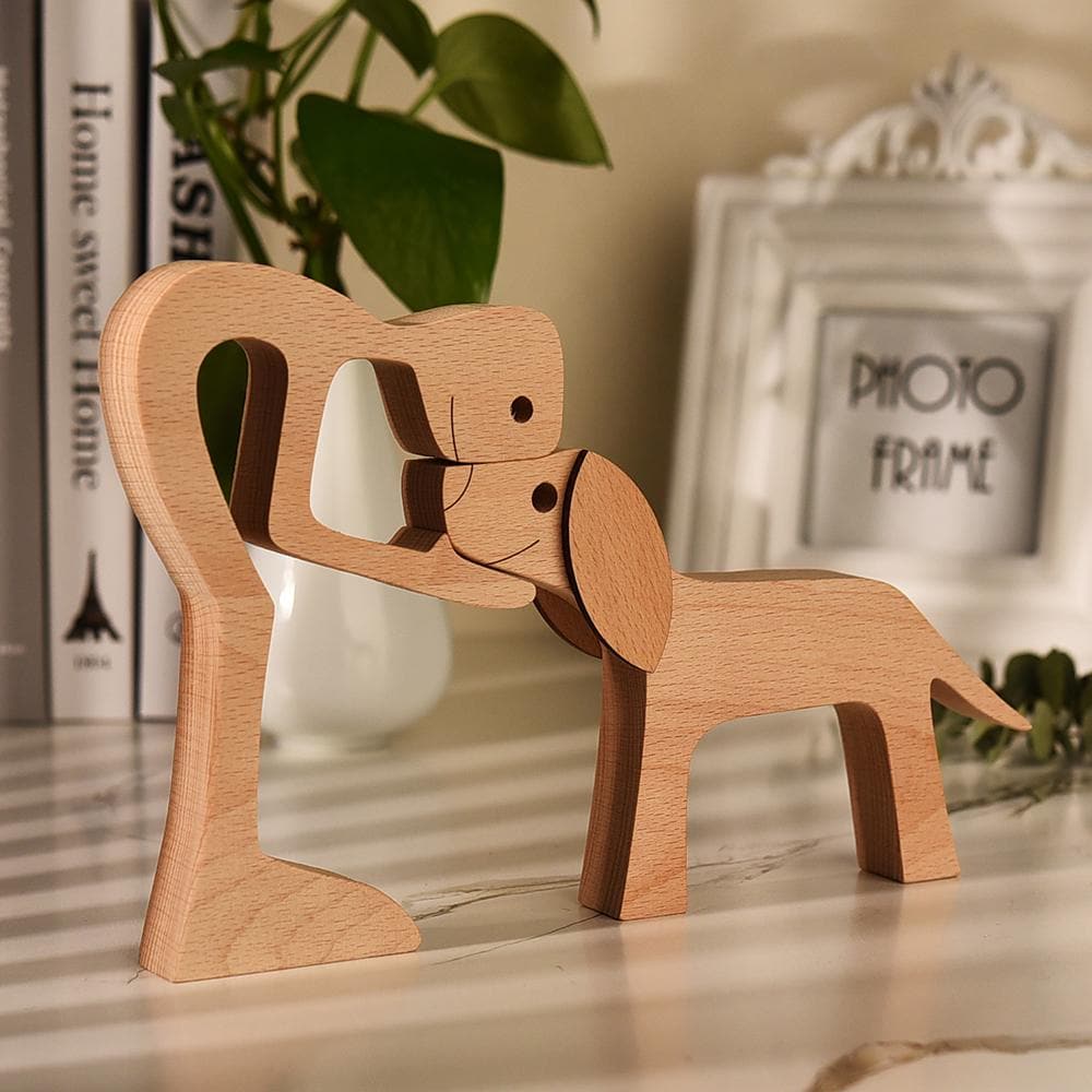 Custom Man and Dog Wood Sculpture: Personalized Pet Loss Gift