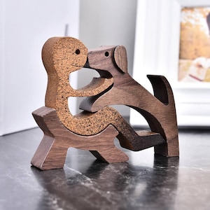 Custom Wood Carving: Man and Dog Sculpture, Dog Lover Gift