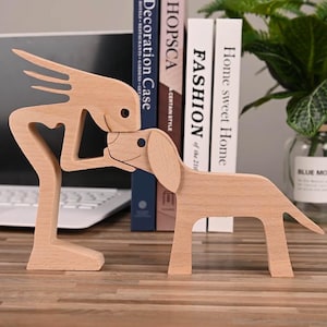 Engraved Woman and Dog Wooden Ornament, Handcrafted Wood Figurine, Dog Owner Gift, Dog and Mom Gift, Dog Loss Gift, Dog Lover Gift for Her