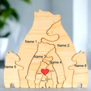 Family of 10 Personalized Gift, Parents with 8 Kids, Mom Dad 8 Children, Wood Bear Family Puzzle 2-10 Members, Family Gift for Grandparents