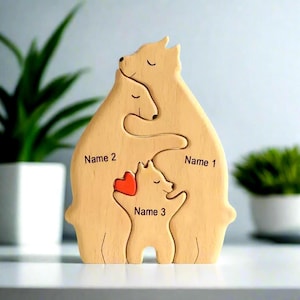Family of 3 Gift, Mom Dad Kid Sculpture, Custom Bear Family Name Puzzle with 2-10 Family Members, Family Anniversary Gift for Mother Father