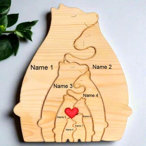Family of 8 Gift, Parents with 6 Kids, Mom Dad 6 Children, Wood Bear Family Statuette 2-10 Members, Unique Family Keepsake Gift for Parents