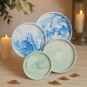 Round Marble  Tray Mediterranean tray – Minimalist Decorative Tray Set, Modern Coffee Table Decor, Jewelry Holder, Catchall Tray