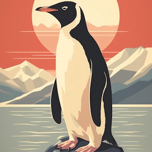 Carte de déménagement vintage Pingouin et ours polaire