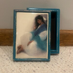 Blue Tranquility Ceramic Plaque Keepsake Box |  Ozz Franca Art | Handcrafted Refurbished Indigenous Native Decor